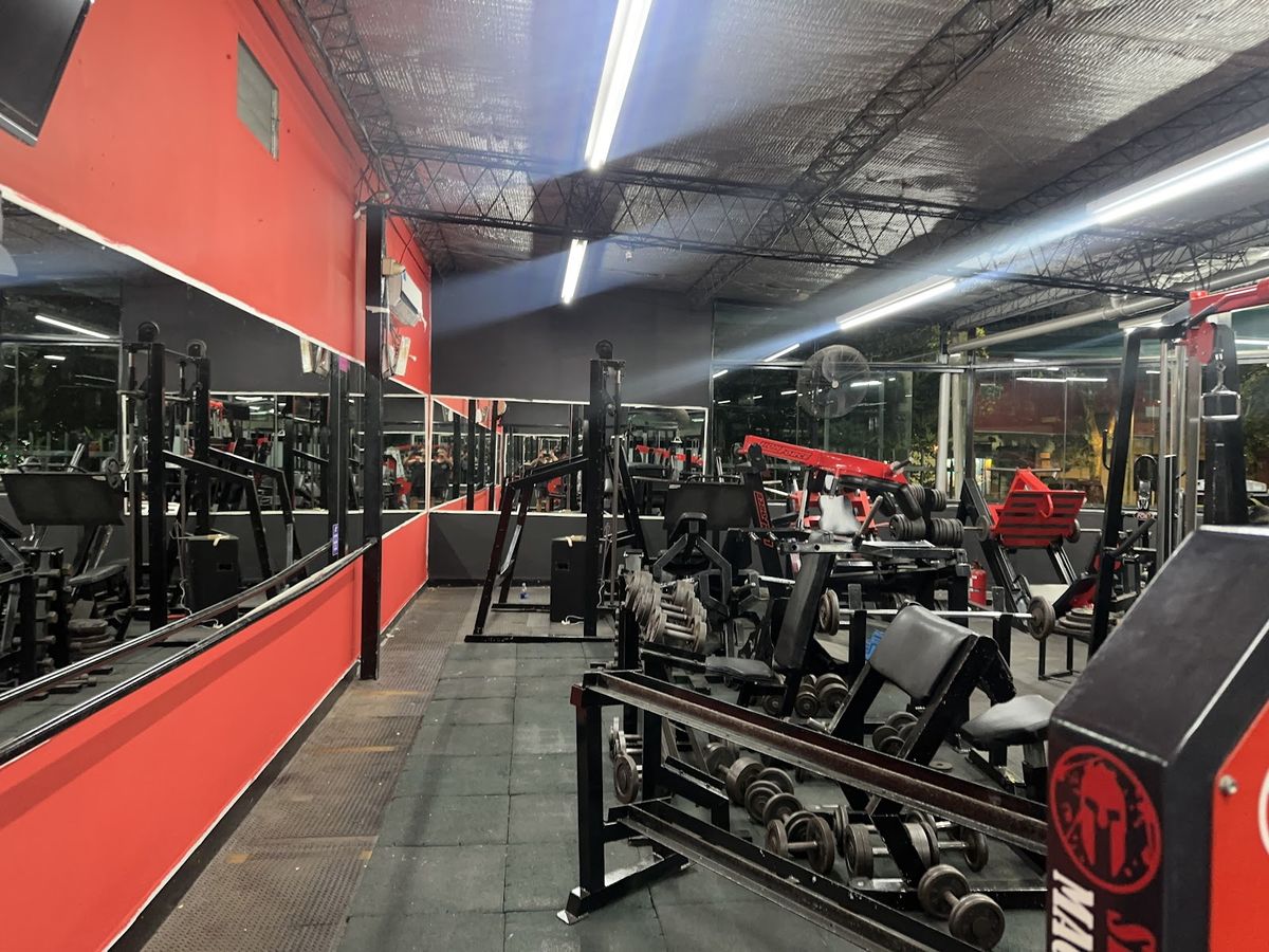 Sector de pesas del gimnasio con espejos